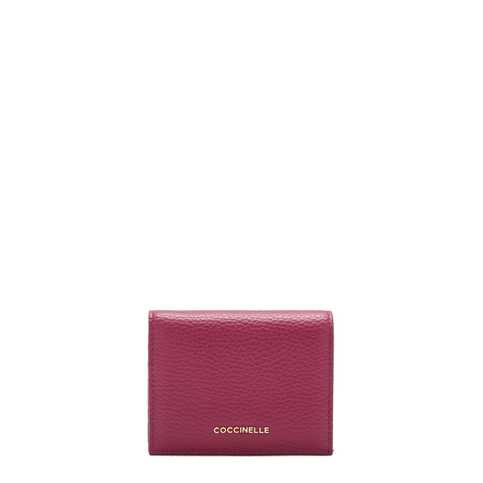 COCCINELLE Metallic Soft Portafoglio Piccolo Bottone + Zip E2MW511C101 R77  Garnet Red – Pink Pelletteria